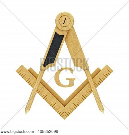 Masonic Freemasonry Golden Square And Compass With G Letter Emblem Icon Logo Symbol On A White Backg
