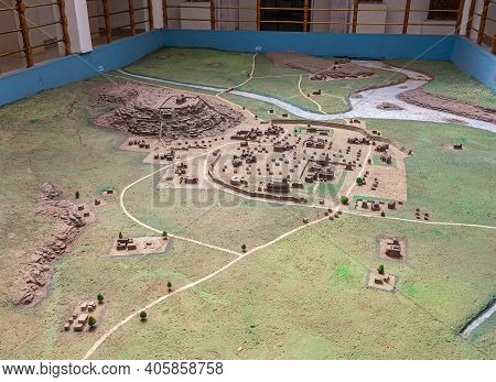Aihole, Karnataka, India - November 7, 2013: Archeology And History Museum. Wide View On Maquette Of