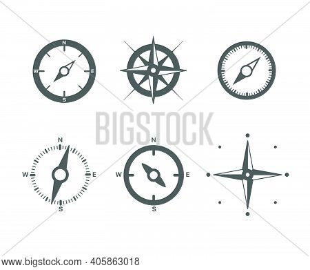 Compass Vector Icons Set Isolated On White Background