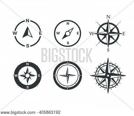 Compass Vector Icons Set Isolated On White Background