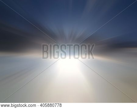 Blurry Backgrounds Of The Sun And Rushing Clouds Illustration. Bright Light Of The Sun Behind The Cl
