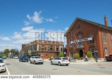Andover, Ma, Usa - Apr. 24, 2019: Andover Town Hall On 20 Main Street In Historic Town Center Of And