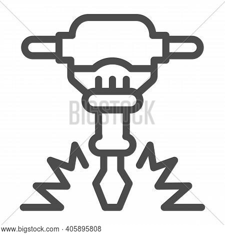 Construction Jackhammer Line Icon, Labour Day Concept, Concrete Breaker Sign On White Background, Pn