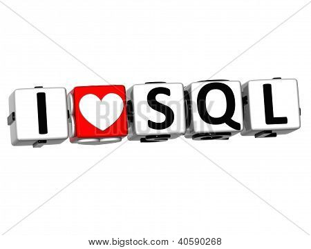 3D Miluji Sql tlačítko klepnutím sem bloku textu