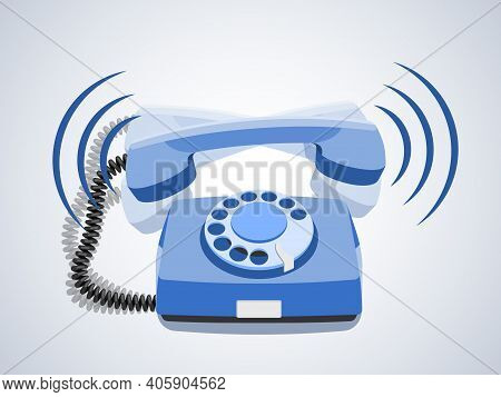 Phone Call, Vintage Rotary Telephone, Retro Phone, Old Wired Phone Handset. Vector Illustration