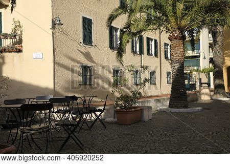 Varigotti (sv), Italy - December 30, 2017: A Square In Varigotti Village, Italian Riviera, Savona, L