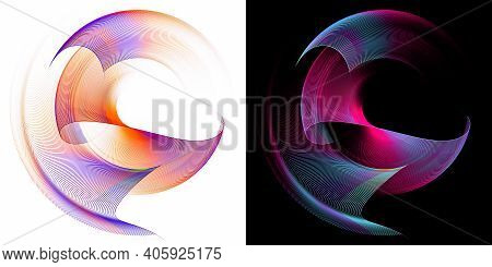 Rounded Wavy Colorful Planes Are Arranged In Layers, Rotate And Form A Frame On White And Black Back