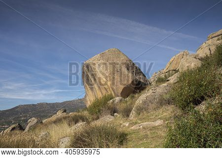 Block Of Granitic Rock In Los Porrones Range, Municipality Of El Boalo, Province Of Madrid, Spain