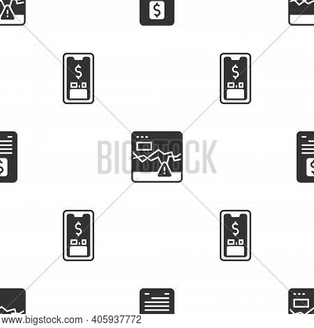 Set Business Finance Report, Failure Stocks Market And Mobile With Dollar On Seamless Pattern. Vecto