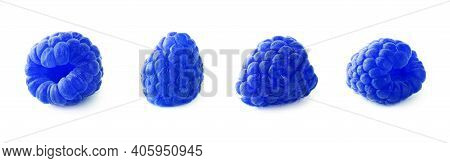 Set Of Fresh Blue Raspberries On White Background, Banner Design