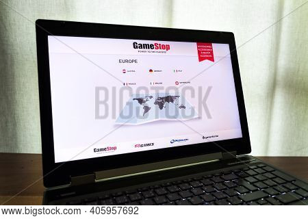 Prague, Czech Republic - February 1 2021: Gamestop Video Game Corporation And Gaming Merchandize Ret