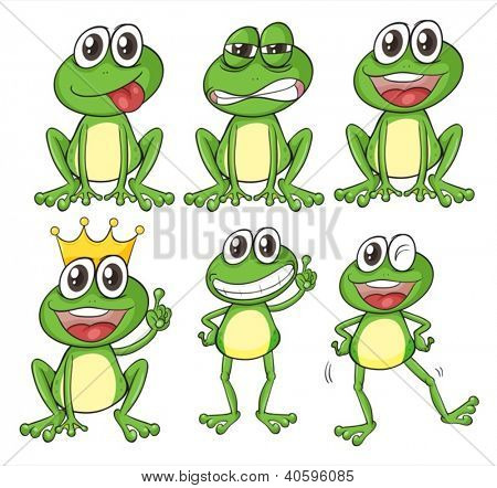Illustration of green frogs on a white background