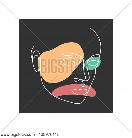 Beautiful Portrait Continuous Silhouette Art. Abstract Minimalistic Linear Sketch. Pretty Face, Prof