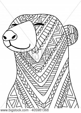 Funny Polar Bear Stock Vector Illustration. Ornamental Peaceful Polar Bear Coloring Page For Childre