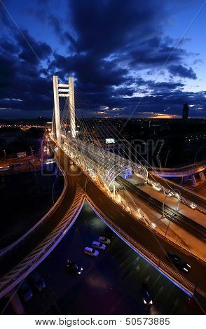 Basarab bridge at twilight in Bucharest city