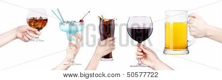 collage with alcohol cocktails