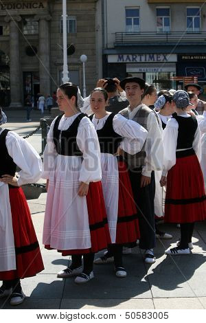 ZAGREB,CROATIA - JULY 18: Members of folk groups Gero Axular from Spain in Basque national costume during the 47th International Folklore Festival in center of Zagreb,Croatia on July 18,2013