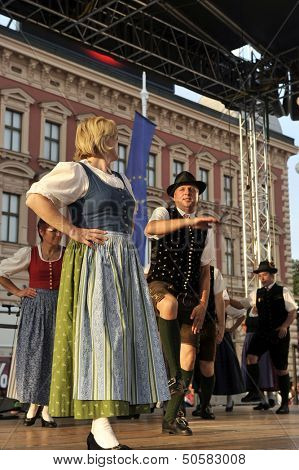 ZAGREB,CROATIA - JULY 19: Members of folk groups Oberes Murtal from Austria during the 47th International Folklore Festival in center of Zagreb,Croatia on July 19,2013