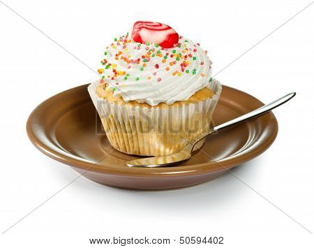 Cupcake On Brown Plate