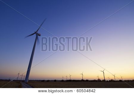 Windmills for renewable electric energy production, La Muela, Zaragoza, Aragon, Spain