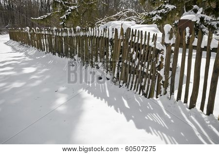 Old Fence With Snow