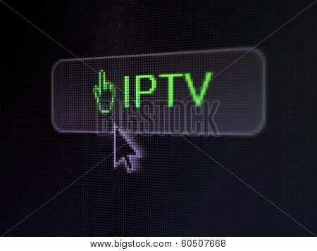 Web development concept: IPTV and Mouse Cursor on digital button background