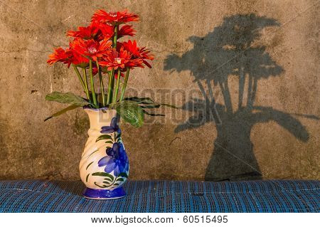 Still Life - Flower Plastic In Vase Wite Shadow