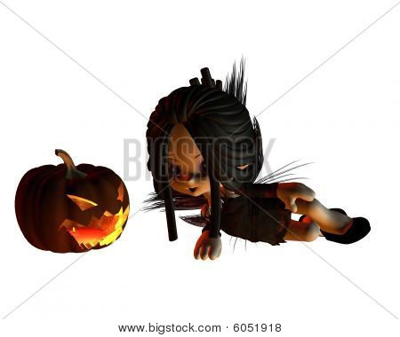 Roztomilá víla Halloween Toon a dýně Lucerna - vleže