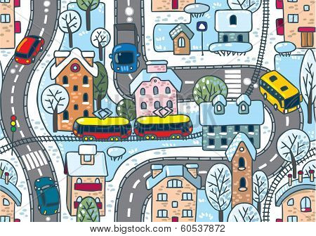 City Seamless Pattern. Winter.