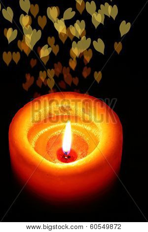 Orange Candle With Romantic Blur Hearts Vertical
