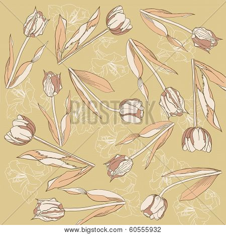 Retro Background With  Tulips And Amarilis