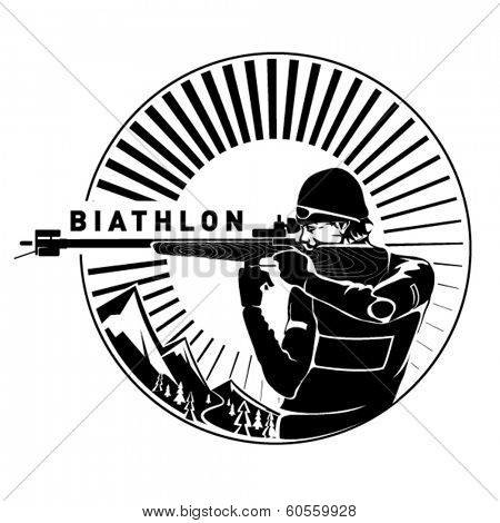 Biathlon. Shooting. Vector illustration in the engraving style