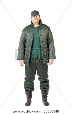 Worker in winter vest and pants.
