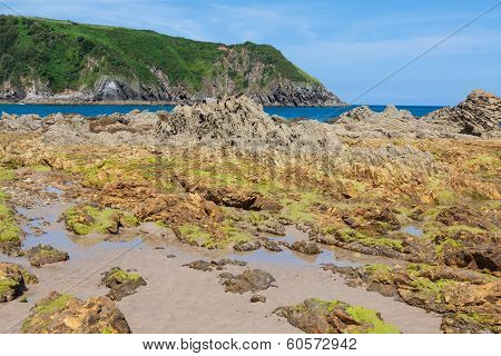 beach of San Vicente de la Barquera village an d Oyambre Cape in Cantabria Spain