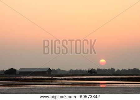 Field Farm And Sunset