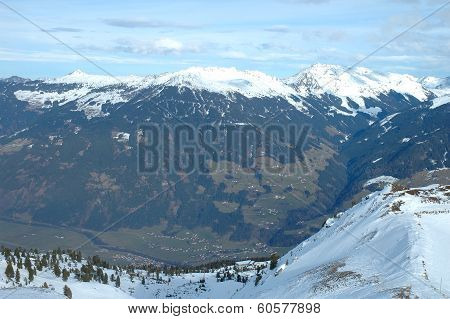 Valley In Alps In Winter