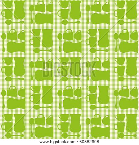 Cups, tea cups and teaspoons seamless repeat pattern