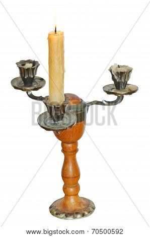 Triple Candlestick With One Lighted Candle