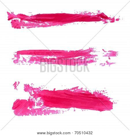 Set of vector red paint stains and textured strokes. Collection of cosmetic swatches.