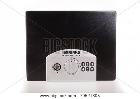Hayward, CA -  July 20, 2014: Brinks small  sized wall safe with keypad and/or key entry