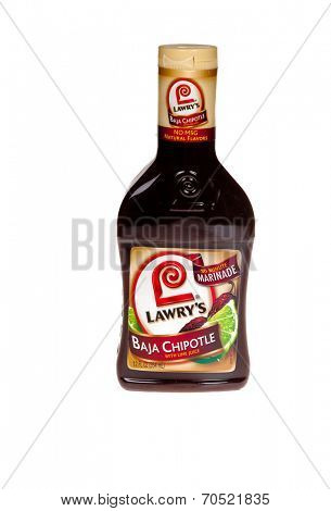 HAYWARD, CA - July 8, 2014: 12 oz bottle of Lawry's Baja Chipotle with lime juice Distributed by Lawry's Foods LLC, Sparks, MA