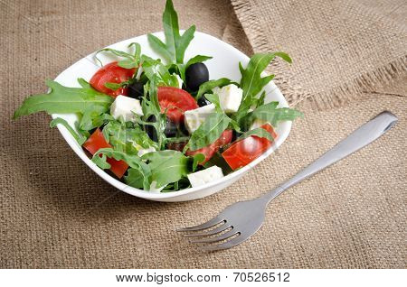 Greek Salad In White Salad Bowl