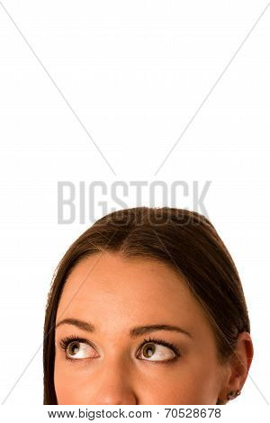 Preety Asian Caucasian Business Woamn Looking Confident Into Copyspace