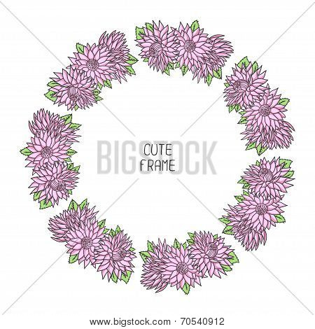 Vector beautiful floral frame. Illustration. Background. Cute wreath made of hand drawn  flowers. Vi