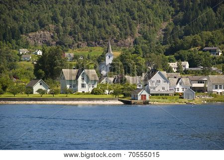small norwegian village on hardangerfjord, norway