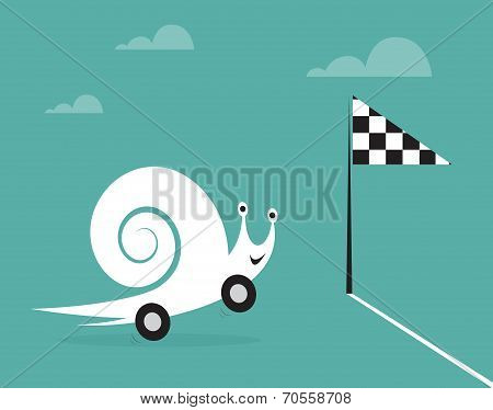 Snail on wheels like a car