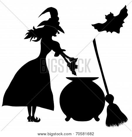 Halloween Banner .the Witch Enda Sweeper. Vector Illustration