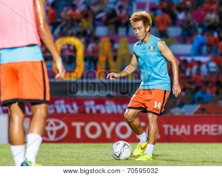 Sisaket Thailand-august 13: Nuttawut Khamrin Of Sisaket Fc. In Action During A Training Ahead Thai P