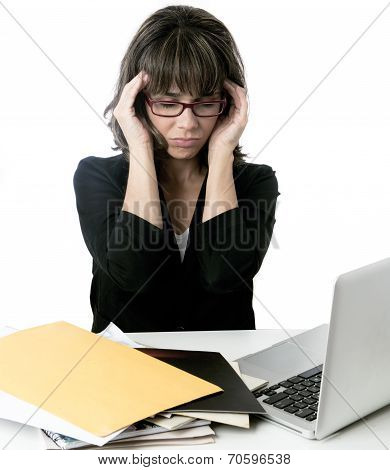Nervous businesswoman having headache