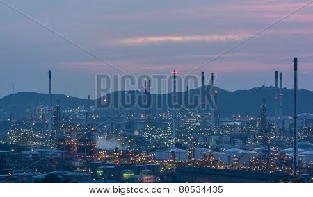 Oil Refinery Power Station At Twilight
